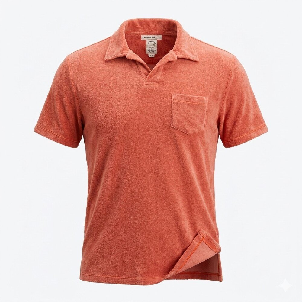Hiroshi Kato Terry Cloth The Polo Shirt Mens M Burnt Orange SS USA Sophisticated